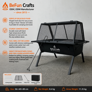 Brasero de Leña para Exteriores de Acero con Pantalla Antichispas, Parrilla de Cocina, Palo para Leña, para Jardín y Camping, Fabricante OEM ODM - Product Image 3