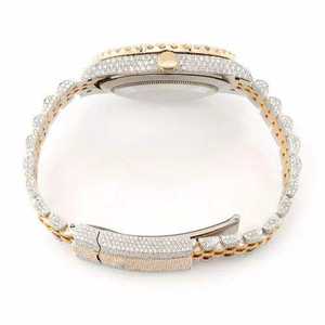 Luxury Iced for Style Quartz Business Watch for Men 40mm <b>Red</b> Dial Sapphire Crystal Moissanite Diamond Two Tone Gold Silver - Product Image 5