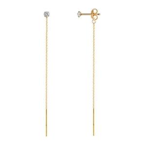 Boucles d'oreilles filées en or massif 14 carats avec diamants, vente en gros directe d'usine, boucles d'oreilles délicates à longue chaîne, bijoux fins personnalisés - Product Image 1