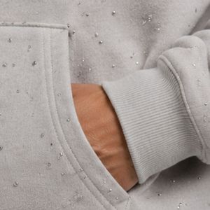 Sweat à capuche oversize gris clair en polaire pour homme, motif étoile en strass, design lourd, streetwear de luxe personnalisé - Product Image 5