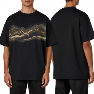 T-shirt Premium Homme Oversize à Épaules Tombantes en Tissu Lourd avec Imprimé Graphique Topographique, Style Urbain Contemporain - Product Image 1
