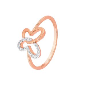 Bague Papillon en Or Rose 14K en Gros avec Cœur Entrelacé et Grappe de Diamants, Bijou Animal Délicat, Cadeau pour Elle, Fabriqué en Inde - Product Image 1