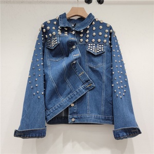 Men Denim <b>Jacket</b> <b>Punk</b> Style Rivet Decorated Turn-down Collar Regular Sleeve Stonewashed Autumn Outerwear - Product Image 6