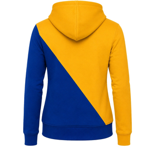 เสื้อฮู้ดดี้ผู้หญิงสีน้ำเงินรอยัลแบบสั่งทำพิเศษ แต่งแถบสีทอง 2 แถบ ซิปครึ่งตัว แขนยาว สไตล์ลำลองสำหรับชมรมกีฬา - Product Image 2