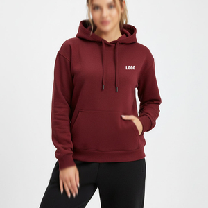Sudadera con Capucha para Mujer, Color Borgoña, Manga Larga, Tejida, Color Sólido, Transpirable, con Logotipo Frontal, para Otoño - Product Image 1