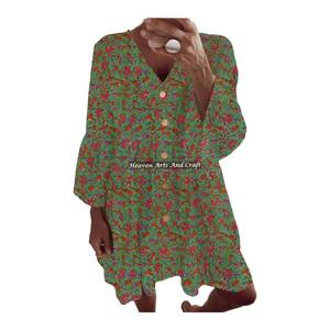 Vestido de algodón con estampado a mano para primavera/verano, para mujeres y niñas, ideal para oficina, fiestas, regalo para mujeres, hermoso estampado a mano. - Product Image 4