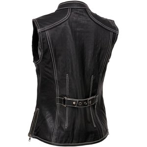 Samroz Sports Women’s Lashes Black Leather Club Style Motorcycle Rider <b>Vest</b> w/Concealed Closure - Product Image 3