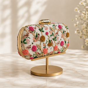 Printed Floral Embroidered Clutch Bag for Women Party Purse Bridal Wedding Handbag with Unique <b>Frame</b> Design and Sling Chain - Product Image 2