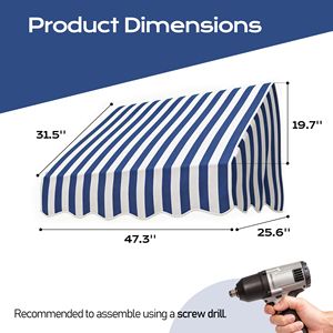 Tenda Parasole in Lega di Alluminio da 4 Piedi, Copertura per Patio Esterno, Tenda da Sole Estensibile a Strisce Blu e Bianche per Finestre e Porte, per Uso Residenziale - Product Image 5