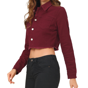 Veste en jean courte pour femme, lavée en machine, style décontracté, manches longues avec poignets boutonnés, veste en jean courte - Product Image 4