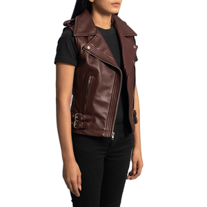 Women's <b>Leather</b> Biker Vest Slim Fit Stylish Motorcycle <b>Sleeveless</b> Outerwear V-Neck Zipper Closure Waterproof Windproof Casual - Product Image 4