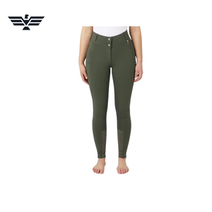 <b>Women</b> High Waist Full Length Riding Pants Olive Green Spandex Nylon Four-Way Stretch Button <b>Fly</b> Solid Color - Product Image 1