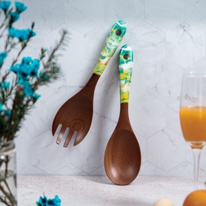 Ensemble de couverts jetables écologiques en bois d'acacia poli miroir, cuillères à long manche personnalisées de 10 ml pour les fêtes - Product Image 5
