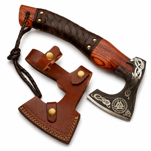 Hacha Tomahawk Hecha a Mano con Mango de Madera y Envoltura de Cuero, Hoja de Acero Forjado para Uso en Exteriores - Product Image 6