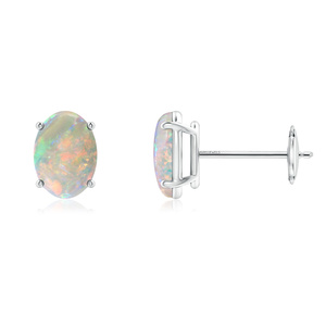 Boucles d'oreilles clous en opale taille ovale plaqué or 10K 14K 18K et argent 925 935, sertissage griffe, luxe, pour femme, pour mariage, par Vaayu Jewels - Product Image 3