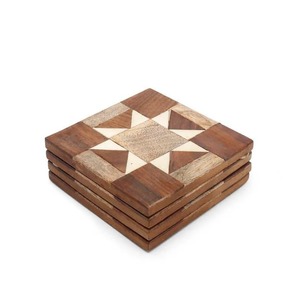 Posavasos Cuadrados de Madera Ecológicos Hechos a Mano, Diseño Moderno, Acabado en Madera Natural, Antideslizantes, 10 cm de Diámetro, 12 mm de Grosor - Product Image 5