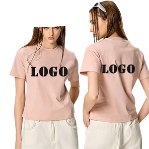 Camiseta Corta de Cuello Redondo para Mujer, de Manga Corta, Color Sólido, con Logotipo Estampado, Informal, de Algodón Transpirable, para Primavera y Verano - Product Image 1