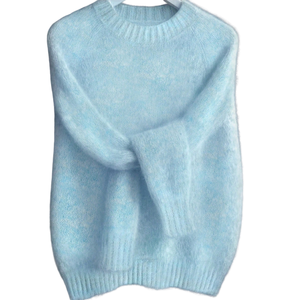 Pull en maille douce et moelleuse en mohair pour femme, col rond, manches longues, coupe ample, chaud, décontracté, confortable, mode hiver - Product Image 1
