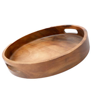 Plateau de rangement rond en bois d'acacia Kalea, léger et poli, pour la décoration de la maison - Product Image 2