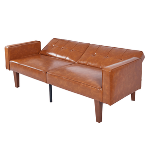Canapé futon moderne style Mid-Century en cuir PU, inclinable et réglable, avec pieds en bois et métal, dossier capitonné, pour salon - Product Image 4