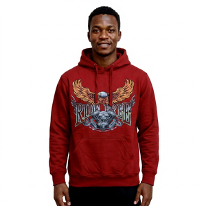 Sweat-shirt à capuche noir pour homme avec imprimé aigle et moteur, coupe classique, style décontracté, poche avant, impression sérigraphiée - Product Image 2