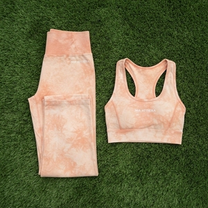 Women Peach Acid Wash <b>Yoga</b> Set Sports Bra High Waist <b>Flared</b> <b>Leggings</b> Gym Fitness Workout Activewear - Product Image 5