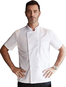 Unisex <b>Short</b> <b>Sleeve</b> Chef <b>Jacket</b> Polyester/Cotton Blend Woven Fabric Button Closure Restaurant & Bar Uniform - Product Image 2