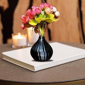 Moderno Florero de Cerámica Negra con Ramo de Rosas Artificiales, Centro de Mesa Decorativo para el Hogar, Sala de Estar, Oficina, Boda - Product Image 3