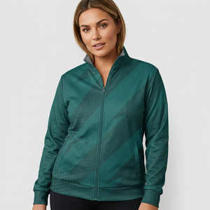 Unisex Green Geometric Pattern Long <b>Fleece</b> Jacket Front <b>Zipper</b> Closure Sporty Style Polyester Material Winter Wear - Product Image 4