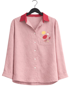 Conjunto de dos piezas para mujer, camisa rosa estampada y pantalones anchos rosas, conjunto informal de lino para verano, fabricante de ropa OEM personalizada - Product Image 1