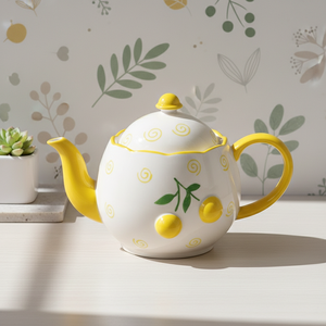 Théière en Porcelaine Fine de Qualité Supérieure 3460983B-1.0 NOUVELLE, Motif Citron Jaune & Spirale - Product Image 1