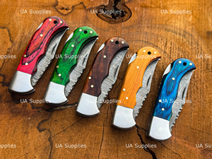 UA Supplies มีดพับปลายแหลมเหล็กดามัสกัสตีขึ้นรูปด้วยมือ สีสันสดใส ปรับแต่งได้ตามความต้องการ ความหนา 0.5 มม. ความยาวรวม 6.5 นิ้ว - Product Image 3