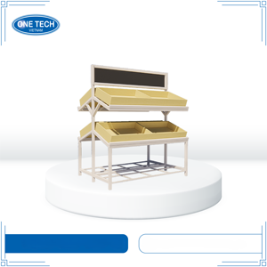 One Tech Industrial 3 Tier Produce Display Stand Black Iron Structure Pine Wood <b>Crates</b> Tilting Tier Easy Access for Supermarket - Product Image 4
