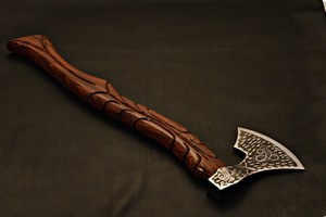 Hand Forged Acid Etched High Carbon Steel Bearded Viking <b>Axe</b> Hand Engraved Rosewood Handle Outdoor Camping Bushcraft Wholesale - Product Image 3