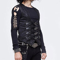 Gilets en cuir PU noir pour hommes, style gothique rock steampunk punk, avec fermetures à boucles et lacets au dos
