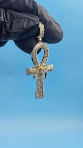 Colgante Hiphop Unisex de Cruz Ankh Egipcia Bañado en Plata con Moissanita, Plata 925, Joyería Fina Brillante, Amuletos para Fiesta - Product Image 4