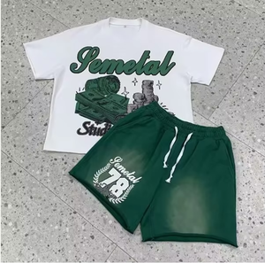 Conjuntos de Shorts Casuales Nuevos para Hombre, Conjuntos Holgados de 2 Piezas, Camiseta de Manga Corta con Hombros Caídos y Shorts con Cordón para el Verano - Product Image 1