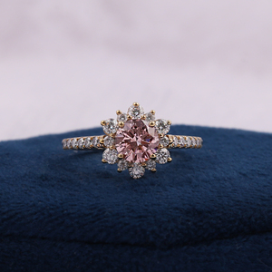 Pink Lab Grown <b>Diamond</b> Halo <b>Ring</b> 2 CT Round Cut 14KT Solid Yellow Gold - Product Image 1