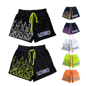 Shorts décontractés pour hommes style urbain graphique, légers, d'été, avec cordon de serrage à la taille, motif flamme, en tissu peigné 100% polyester - Product Image 4