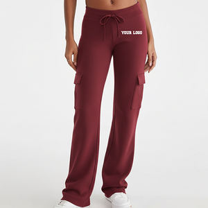 Nouvel article : Pantalon cargo taille haute pour femme, tricoté, coupe ample, longueur intégrale, avec cordon de serrage, couleur unie, décontracté, pour l'automne - Product Image 1