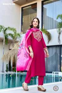 Ensemble Kurti-Pant et Dupatta en PV-Chanderi brodé, qualité export indienne, pour tenue occasionnelle. Fournisseur mondial de vêtements ethniques. - Product Image 6