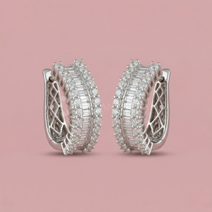 Baguette exquise et boucles d'oreilles créoles rondes en diamant cultivé en laboratoire en or massif 10K 14K 18K boucles d'oreilles en diamant étincelant cadeau pour elle - Product Image 2