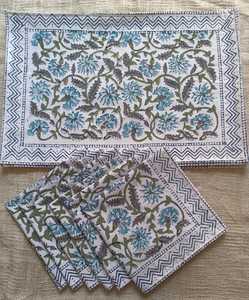 Juego de mantel, camino de mesa y servilletas de algodón estampado a mano, artículos de mesa artesanales hechos a mano por expertos artesanos. - Product Image 2