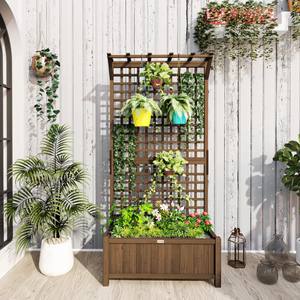 Jardinera elevada de madera con espaldera para jardín exterior, macetero vertical con paneles de celosía y jardinera para patio - Product Image 2