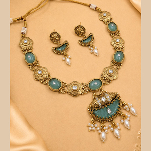 Ensemble collier et boucles d'oreilles longs pour femme JeweleMarket, plaqué or, avec cristaux et strass, style ethnique, pour mariage, fiançailles, anniversaire - Product Image 3