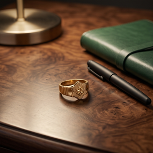 DIVYORO Anillo floral clásico chapado en oro de 22 quilates para hombre - Product Image 4