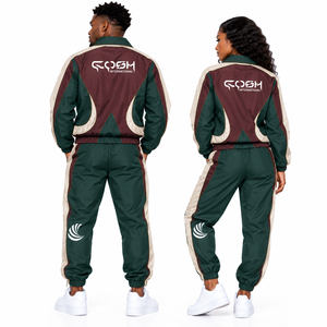 Conjunto Deportivo Unisex Ligero de Nailon Cortavientos, con Bloques de Color, Cierre de Cremallera, Estilo Deportivo, Manga Larga - Product Image 3