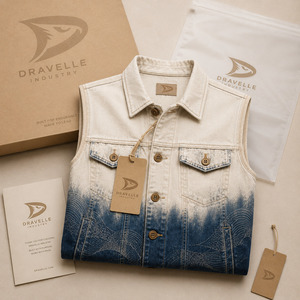 Gilet en jean indigo sans manches pour homme, en coton biologique écru, personnalisé, vêtement streetwear premium - Product Image 5