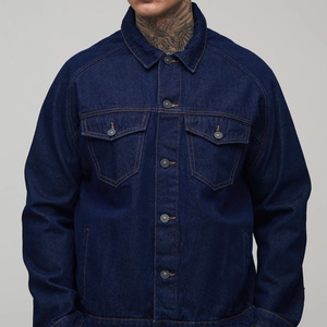Veste en jean d'hiver personnalisée OEM avec broderie boutonnée, style vintage Y2K streetwear bleu pour hommes, marques américaines - Product Image 4
