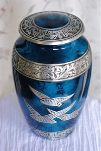 Blue Aluminum Cremation Urn Metal Memorial <b>Keepsake</b> Casket with Silver Pattern Custom Printing <b>for</b> Adult <b>Ashes</b> - Product Image 4